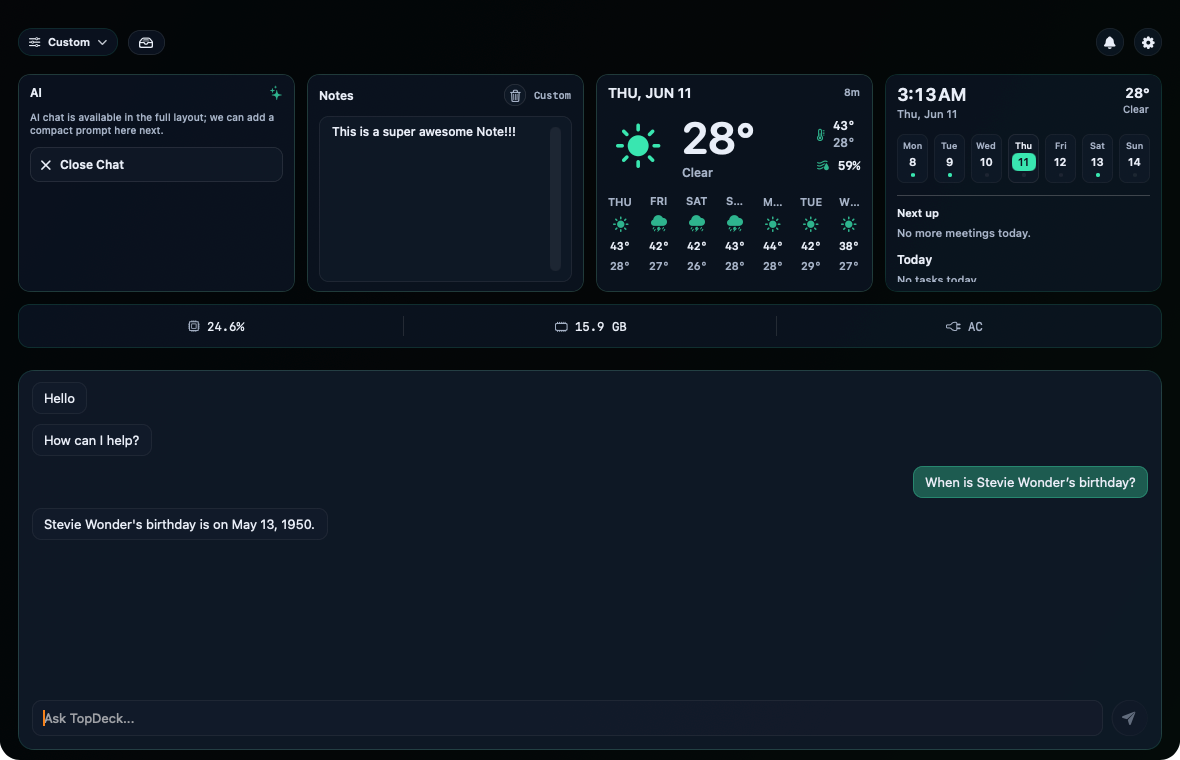TopDeck AI chat answering a question in the notch