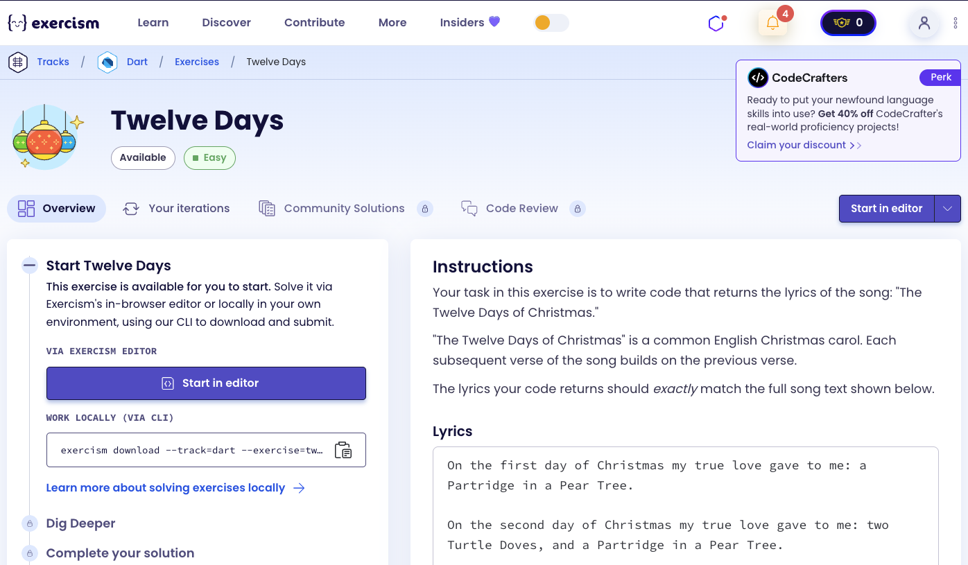 Twelve Days Exercise